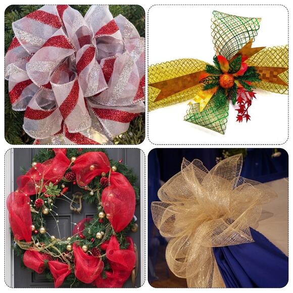 Decorative Mesh Crafting Wreath making Floral Ribbon Blue Pink Yellow 6 in wide - Picture 6 of 7